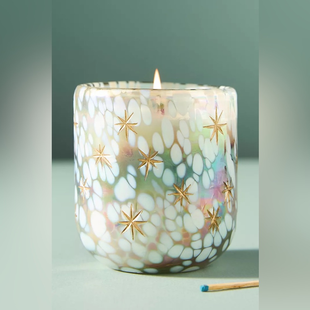 Anthropologie Festive Winter Woods & Vanilla Gilded Glass Candle Small NWT